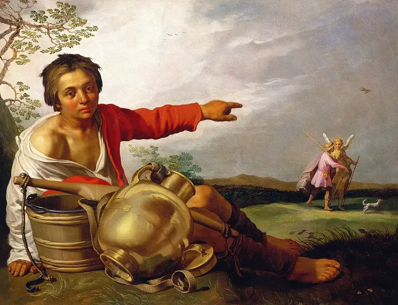 Herdepojken pekar på Tobias och ängeln av Abraham Bloemaert