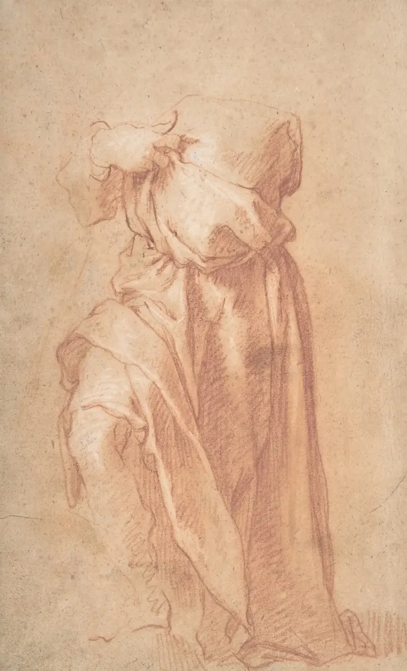 Studie av en huvudlös draperad figur med korsade armar av Abraham Bloemaert