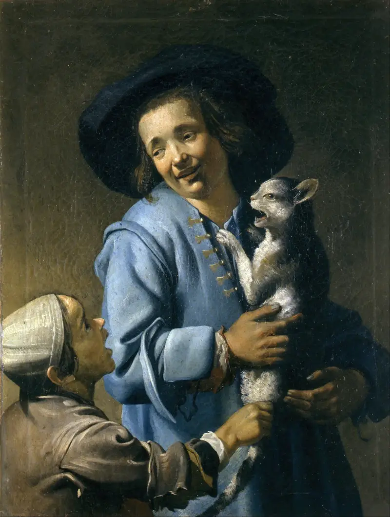 Ungdomar leker med katten av Abraham Bloemaert
