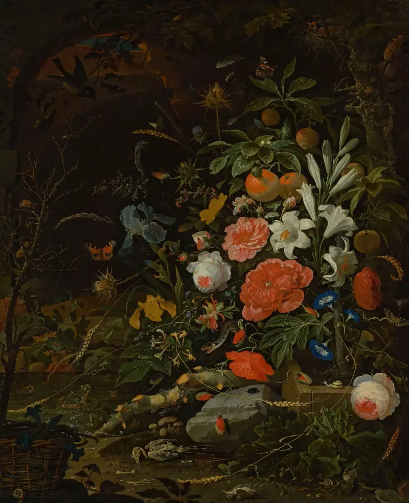 Kwiaty i małe stworzenia – Vanitas, Abraham Mignon