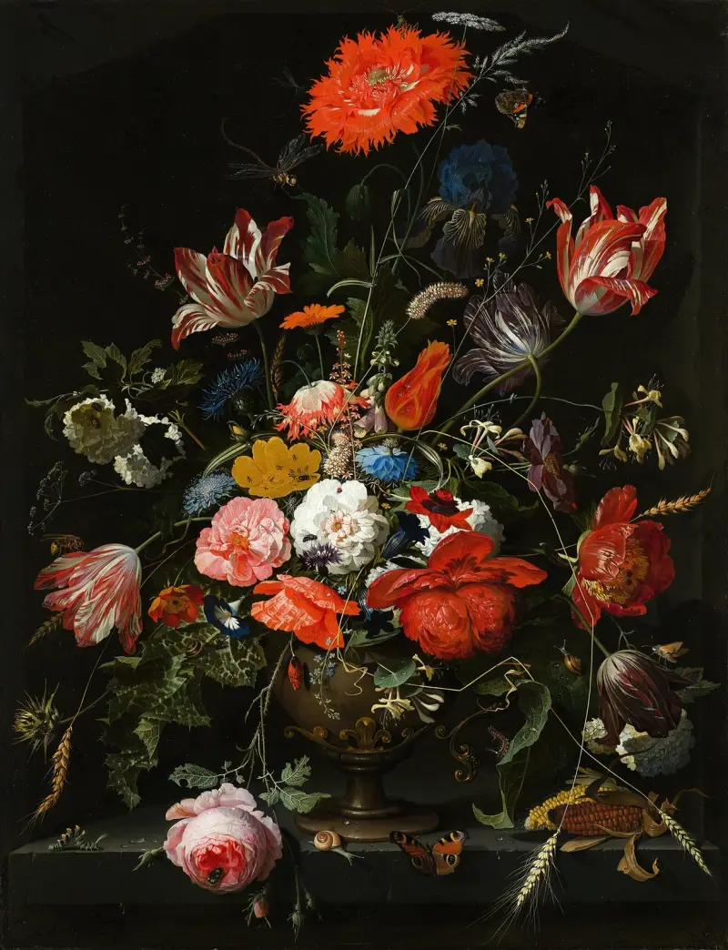 Flowers in a Metal Vase av Abraham Mignon