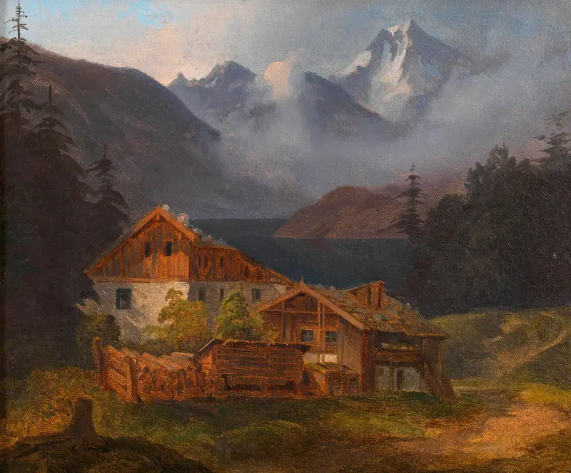 Bauerngehöft an einem Bergsee von Adalbert Stifter