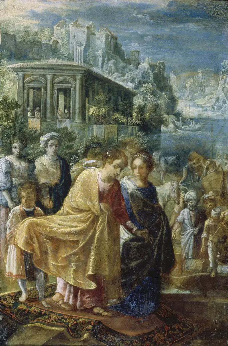 The Embarkation of the Empress Helena av Adam Elsheimer