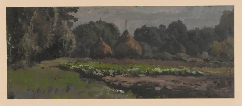 Höstackar mot skogsbakgrund i Spreewald av Adolf Dressler