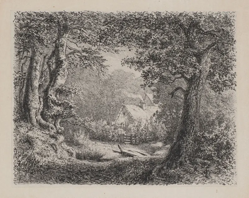 Landscape with a Country Cottage av Adolf Dressler