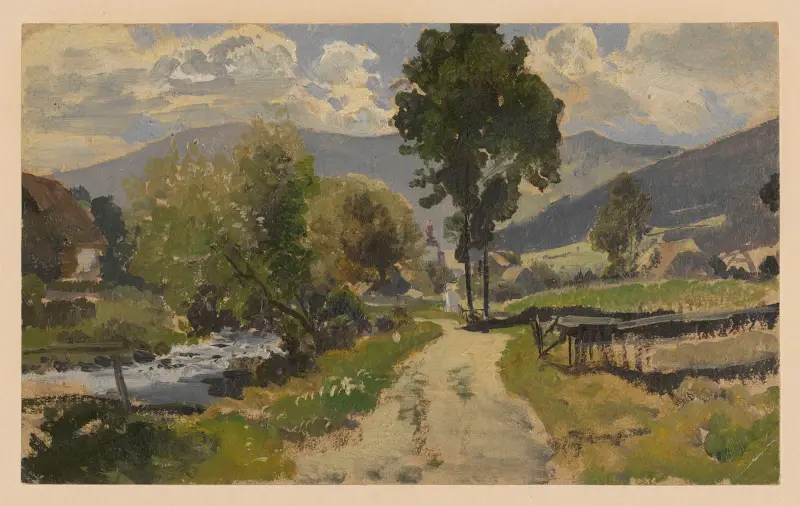Road to church in Zlate Hory av Adolf Dressler