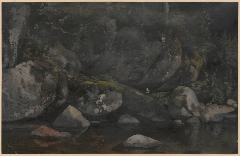 Rocky slope with a stream av Adolf Dressler