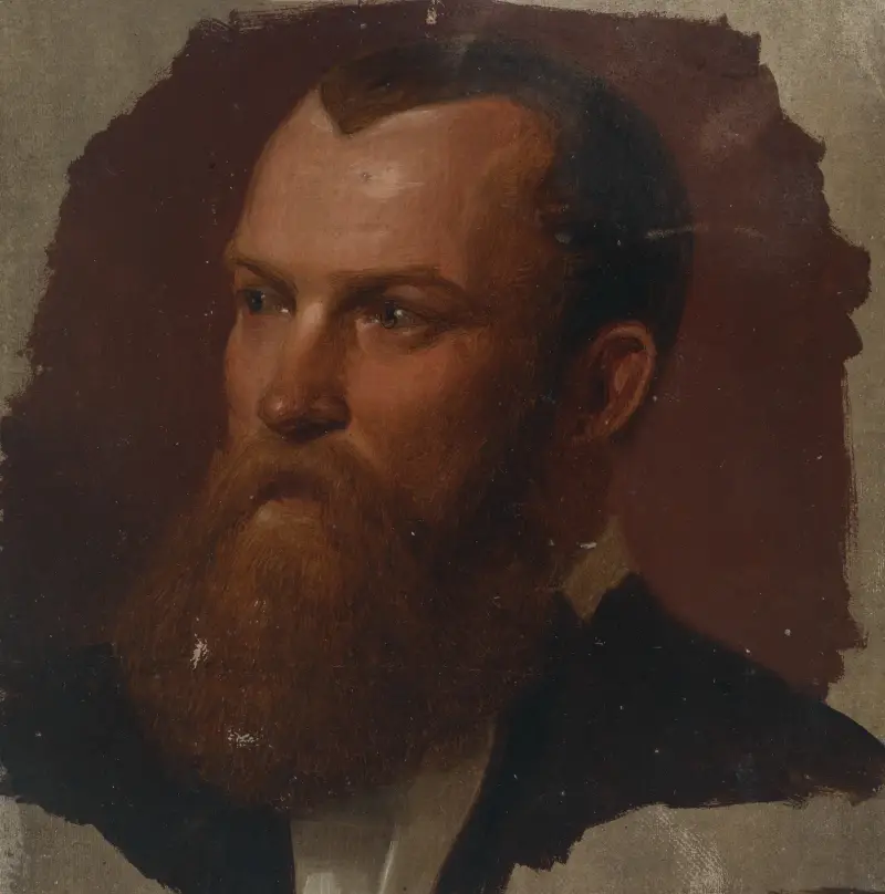 Studie av huvudet på en ung man med helskägg av Adolf Schrödter