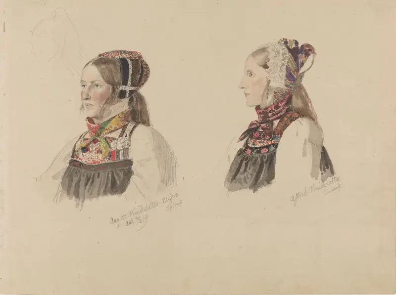 Aagot Knutsdatter Mykin og Astrid Knutsdatter Hell av Adolph Tidemand