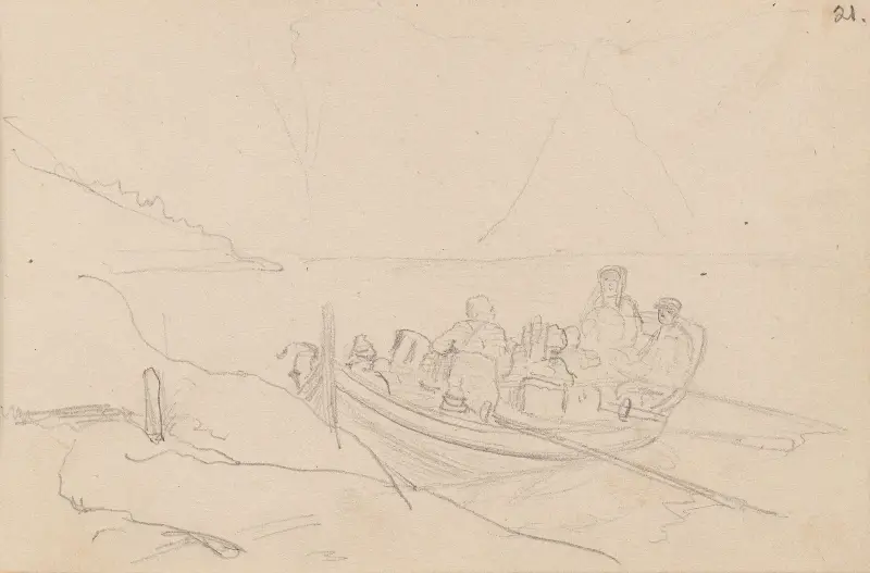 Båt med figurer av Adolph Tidemand