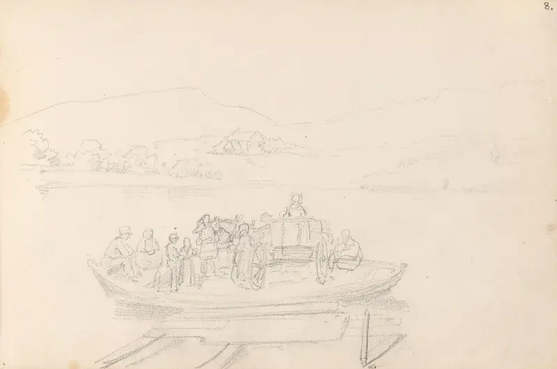 Boot mit Pferd, Wagen und Figuren, Vormsund von Adolph Tidemand