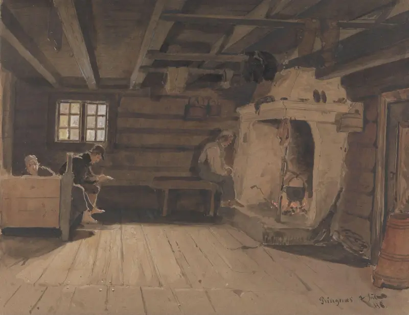 Bauernstube, Ringnes von Adolph Tidemand