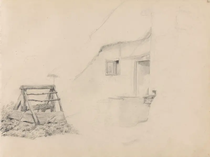Gårdsplan med brunn av Adolph Tidemand