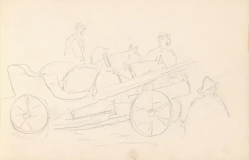 Teckningar av vagnar och figurer (troligen 1859 eller 1860) av Adolph Tidemand