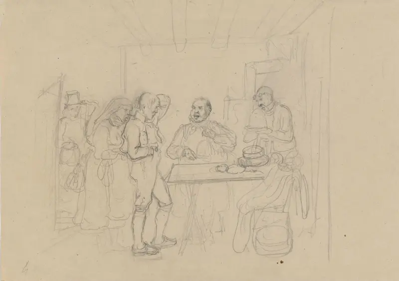 Fem figurer i interiør av Adolph Tidemand