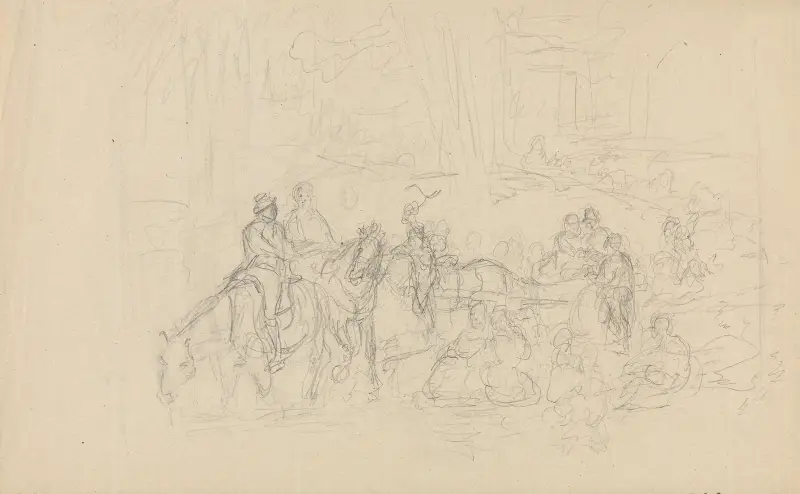 Figruscene med ryttere av Adolph Tidemand