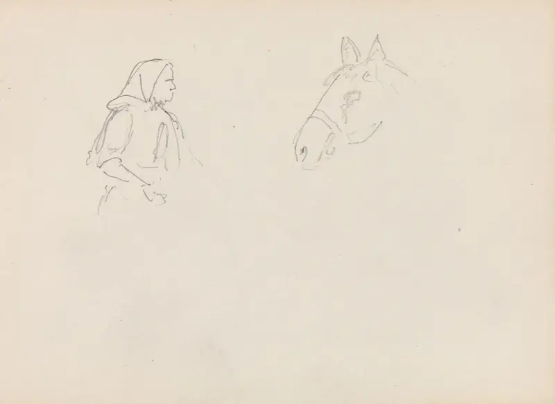 Figur- og hestestudie av Adolph Tidemand