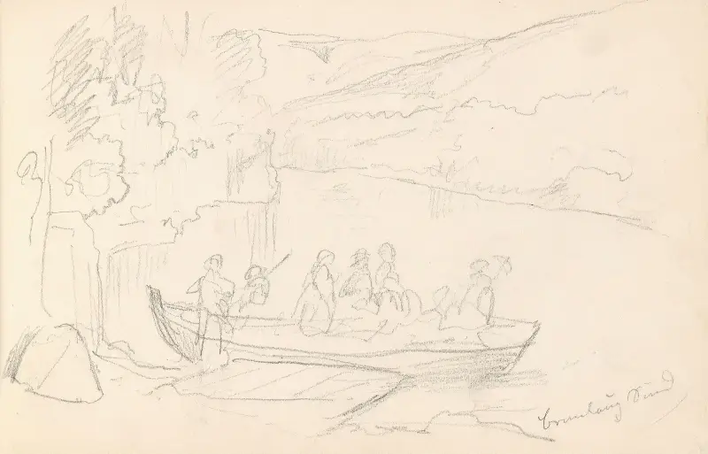 Figurer i båt, Brunlaug av Adolph Tidemand