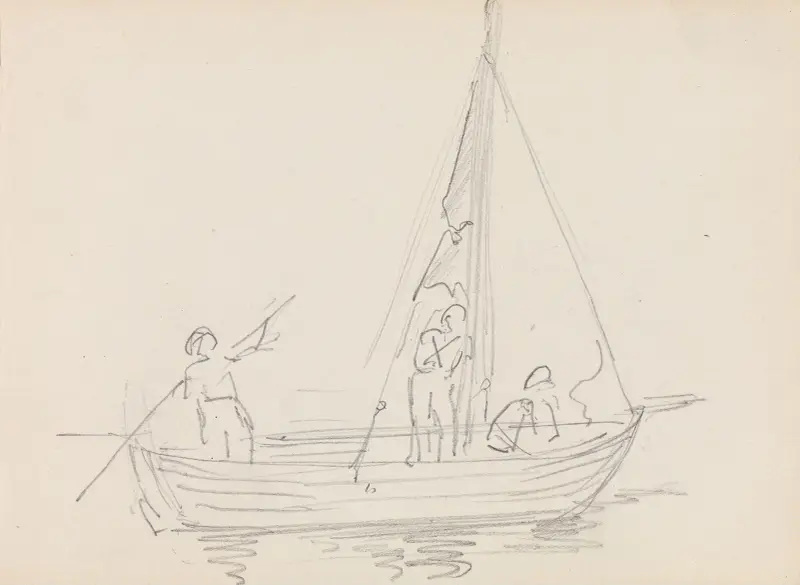 Figurer i båt av Adolph Tidemand