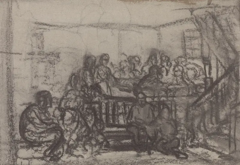 Figuren im Interieur von Adolph Tidemand