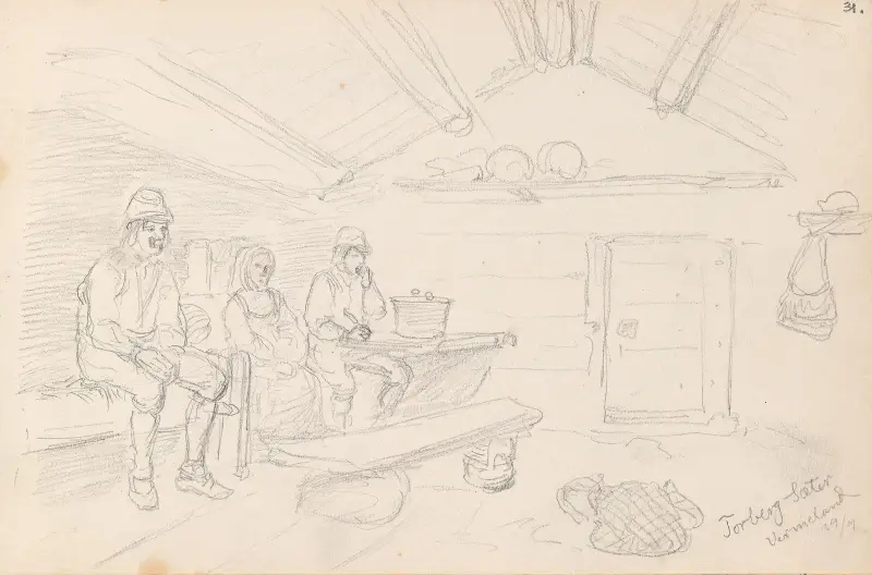 Figurer i interiør, Torrbergssätern av Adolph Tidemand
