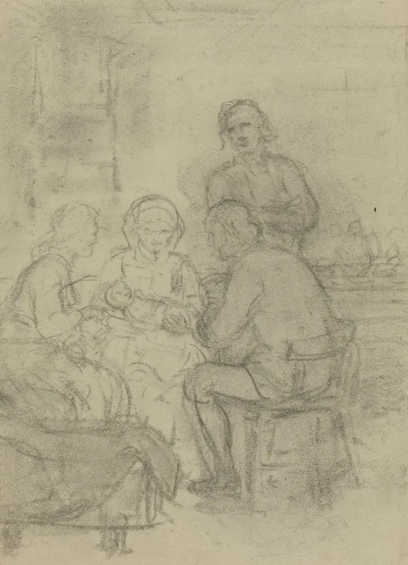 Figurer kring kvinna med spädbarn av Adolph Tidemand