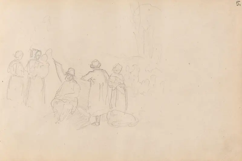 Figurer ved en båt av Adolph Tidemand