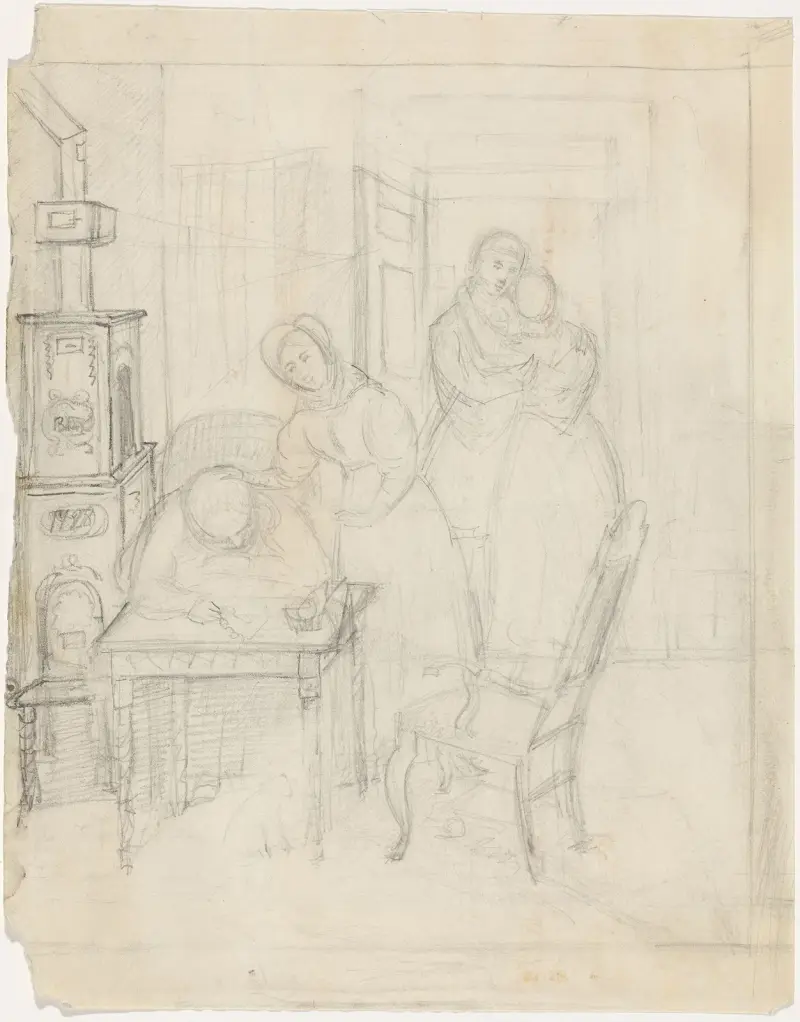 Vier Figuren im Interieur von Adolph Tidemand