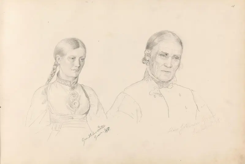 Gro Halvorsdatter Grave; Hans Hansen Grøn, Sandefjord av Adolph Tidemand