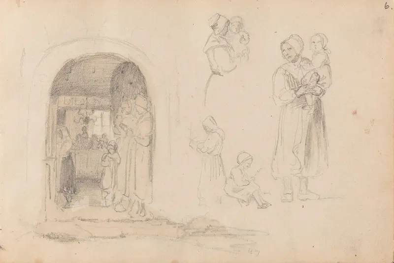 Gudstjeneste; figurstudier av Adolph Tidemand