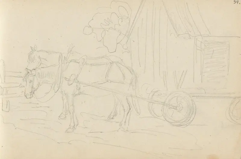 Hester med vagn av Adolph Tidemand