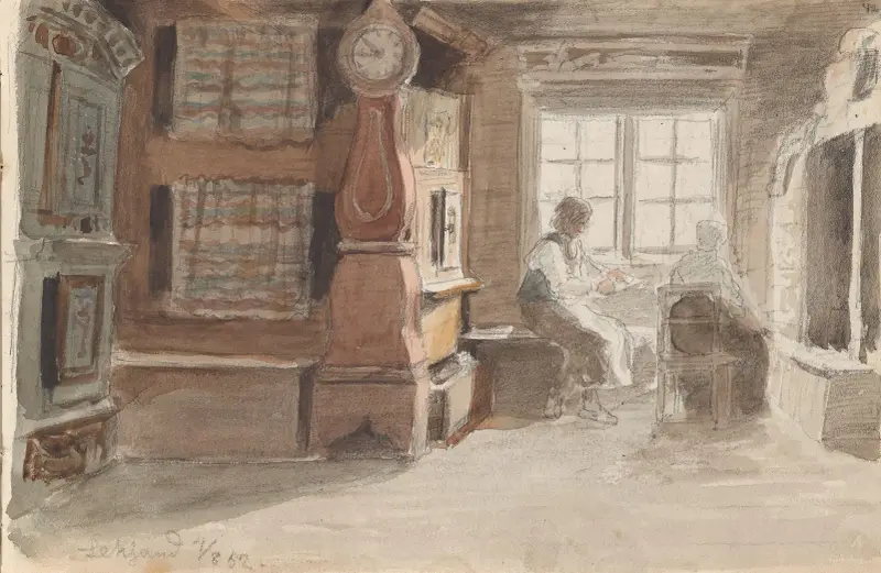 Interiör med figurer, Leksand av Adolph Tidemand