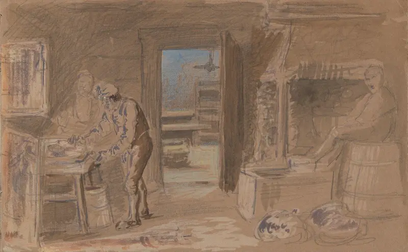 Köksinteriör med figurer av Adolph Tidemand