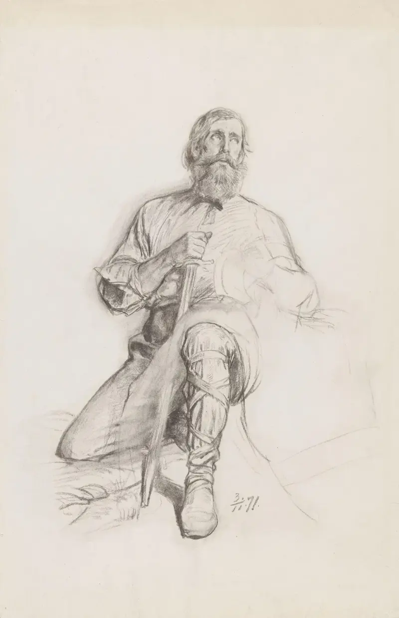 Knäböjande man med sabel av Adolph Tidemand