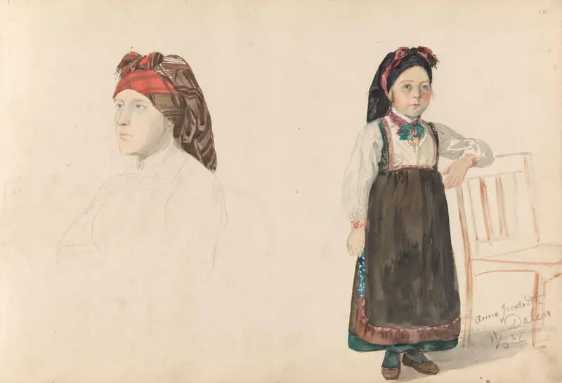Kvinna med ‘tulleplagg’; Anne Jacobsdatter, Dalen av Adolph Tidemand