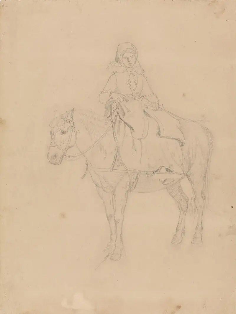 Kvinne til hest, Flesberg av Adolph Tidemand