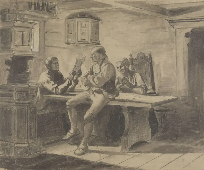Man som läser för hustru och man av Adolph Tidemand