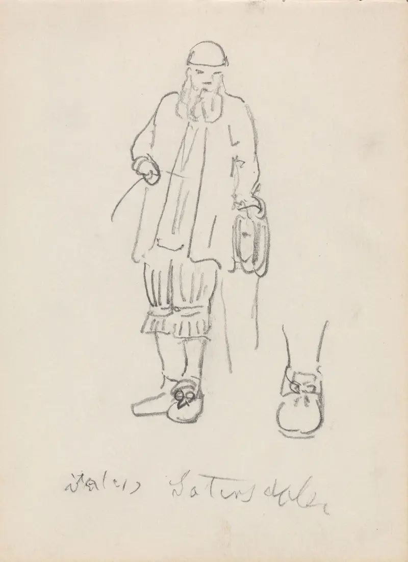 Mannsfigur i drakt fra Setesdal av Adolph Tidemand