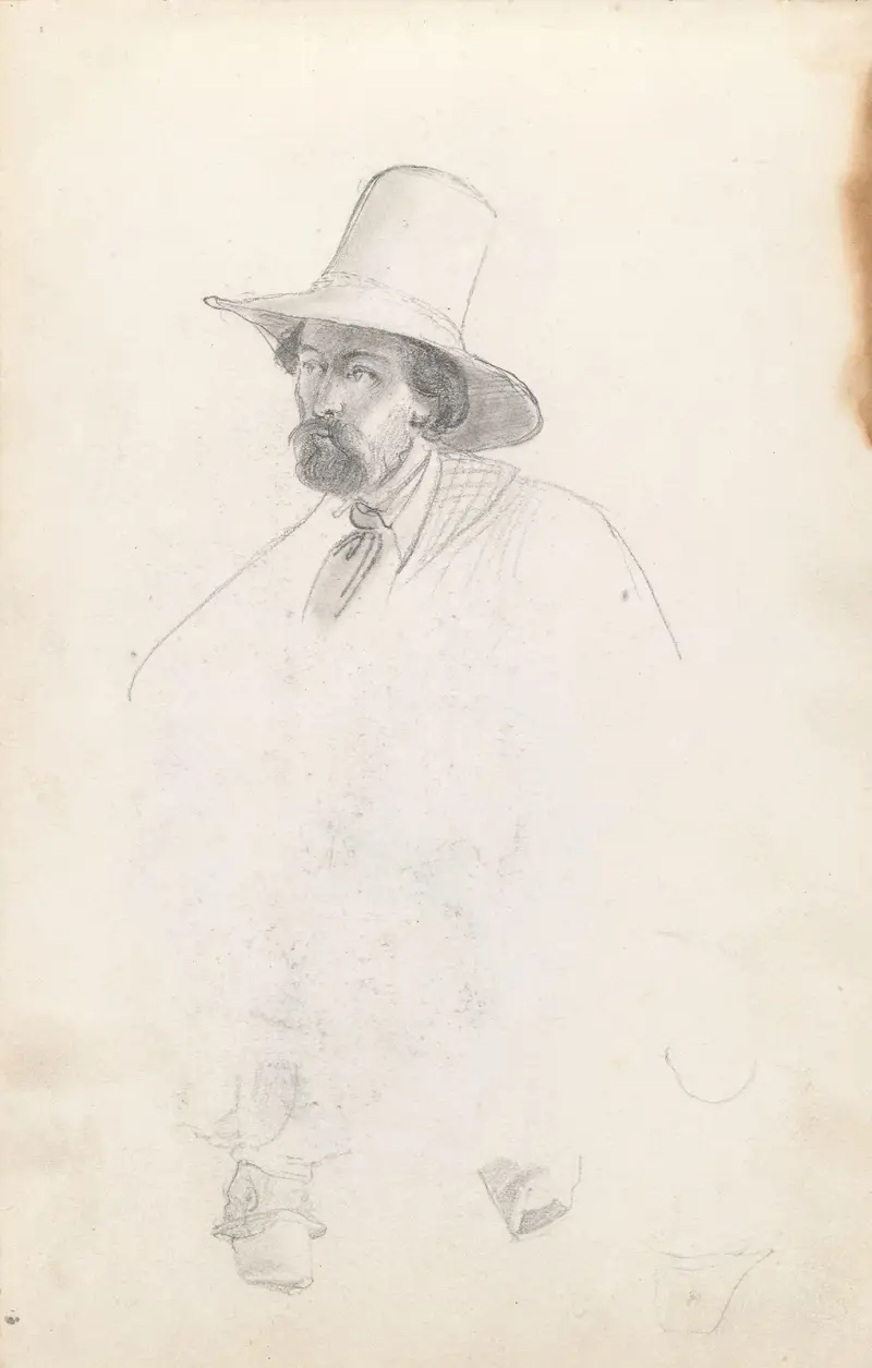 Porträtt av man; mansfigur med ryggen vänd av Adolph Tidemand