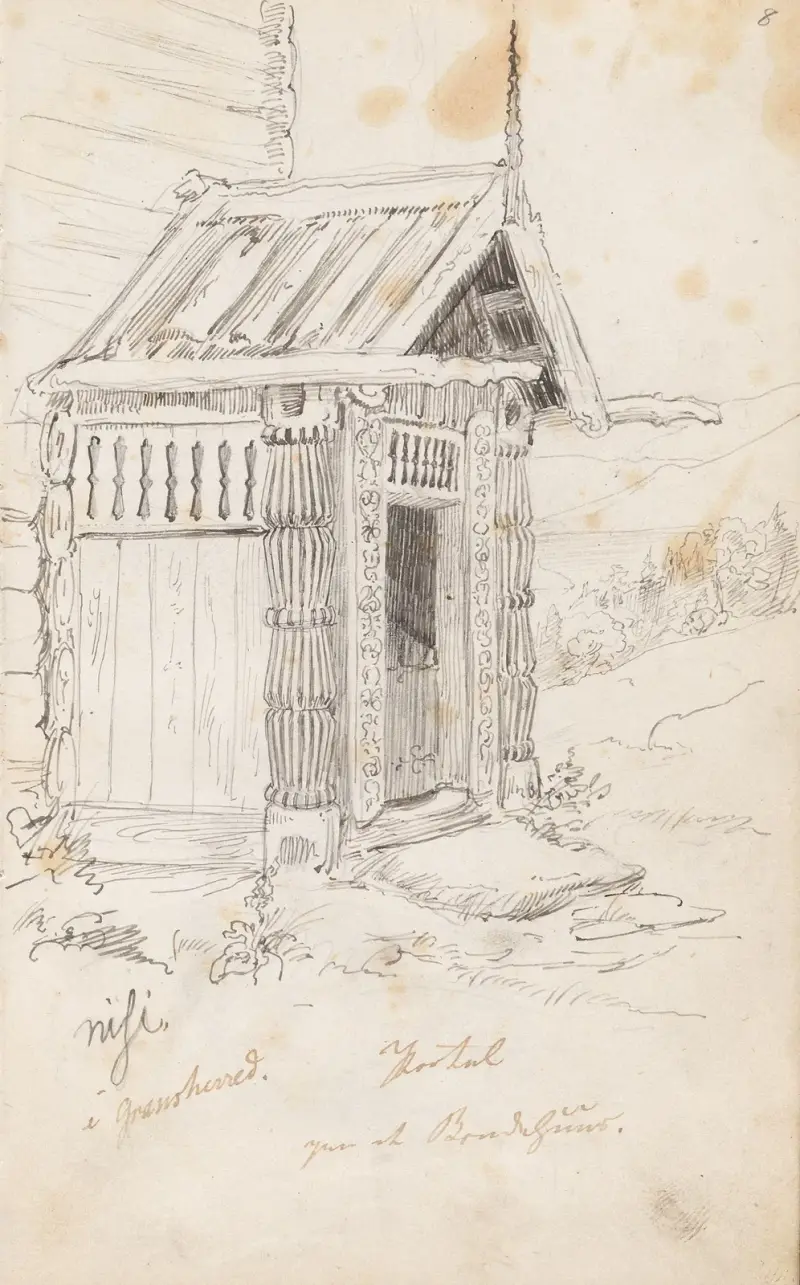 Portal på et brukshus, Nisi i Gransherad av Adolph Tidemand