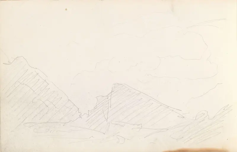 Skizze von Bergen und Wolken von Adolph Tidemand