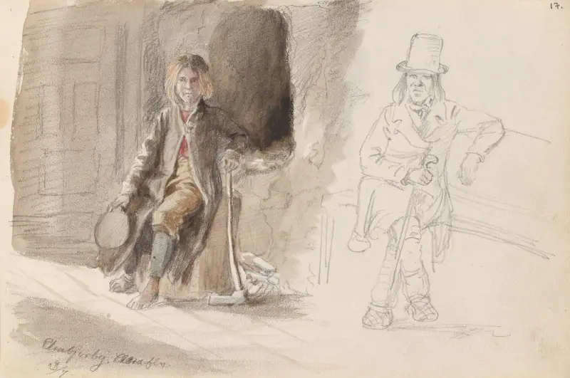 Sittande man, Ambjörby; sittande man, Mitanderfors av Adolph Tidemand