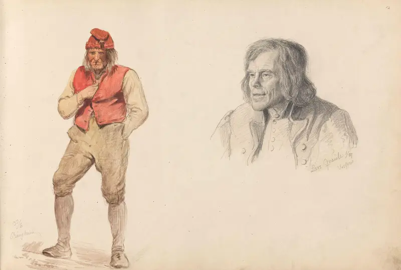 Stående man, Ringheim; Lars Knutson Kvåle, Vossevangen av Adolph Tidemand