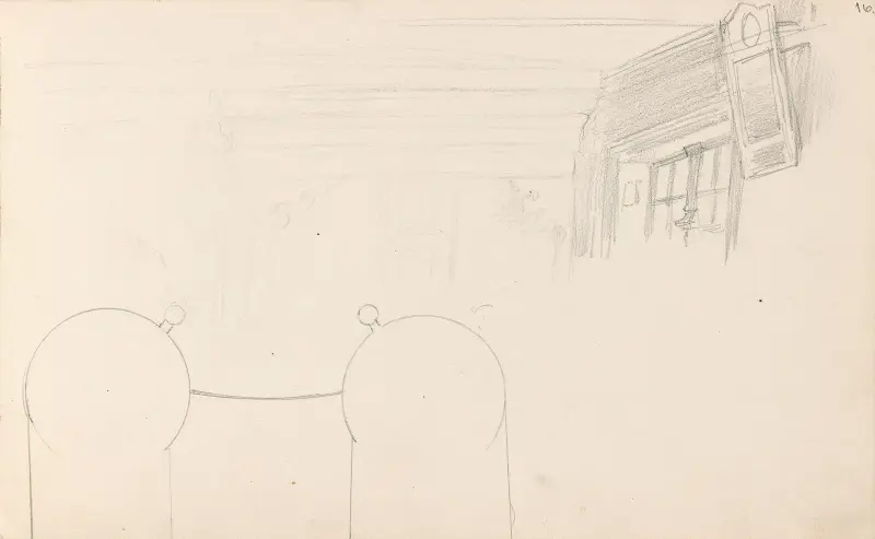 Stueinteriør, Sandåk i Vinje; geometrisk figur av Adolph Tidemand