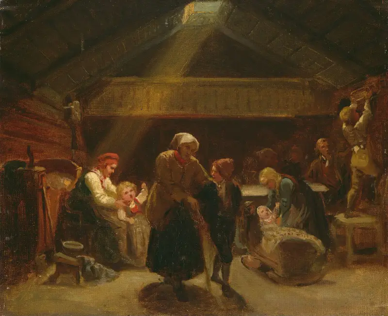 Söndagsmorgon i en bondgård av Adolph Tidemand