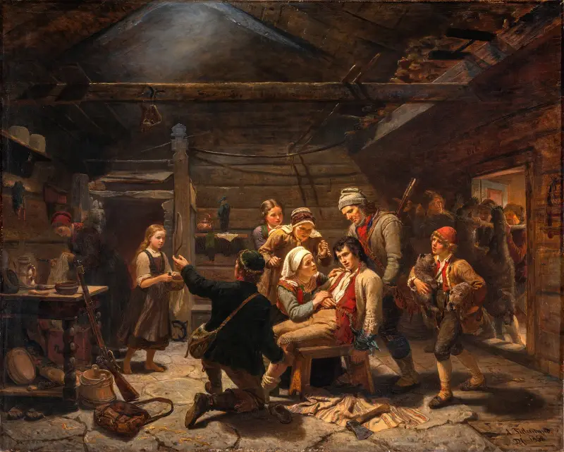 Ranny myśliwy niedźwiedzia, Adolph Tidemand
