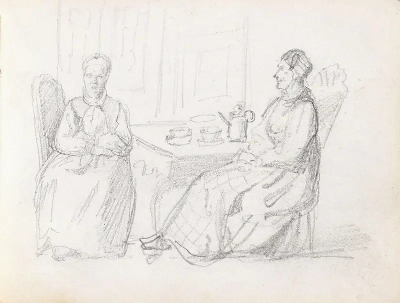 Två kvinnor som dricker kaffe av Adolph Tidemand