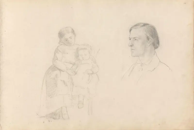 Two children; male portrait av Adolph Tidemand