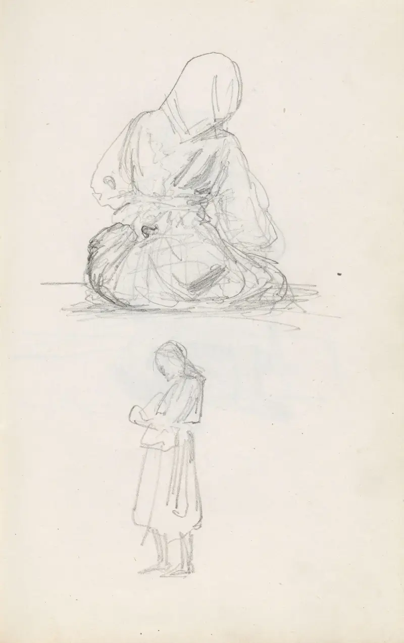 Two studies of women av Adolph Tidemand