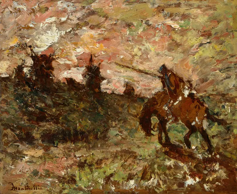 Don Quijote och väderkvarnarna av Adolphe Monticelli